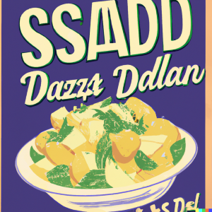 DALL·E 2023-03-10 19.19.40 - potato salad + cabbage + dijon mustard, apple + tarragon commercial , retro style poster 1950