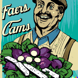DALL·E 2023-03-10 19.28.21 - Farmer + salad + beanstalks , white cheese, red onion commercial , retro style poster 1950